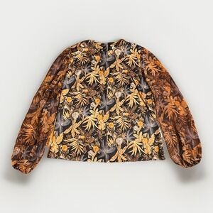 Vintage 70s Blouse Chiffon Sleeve Floral Top Polyester Union Made Hippie